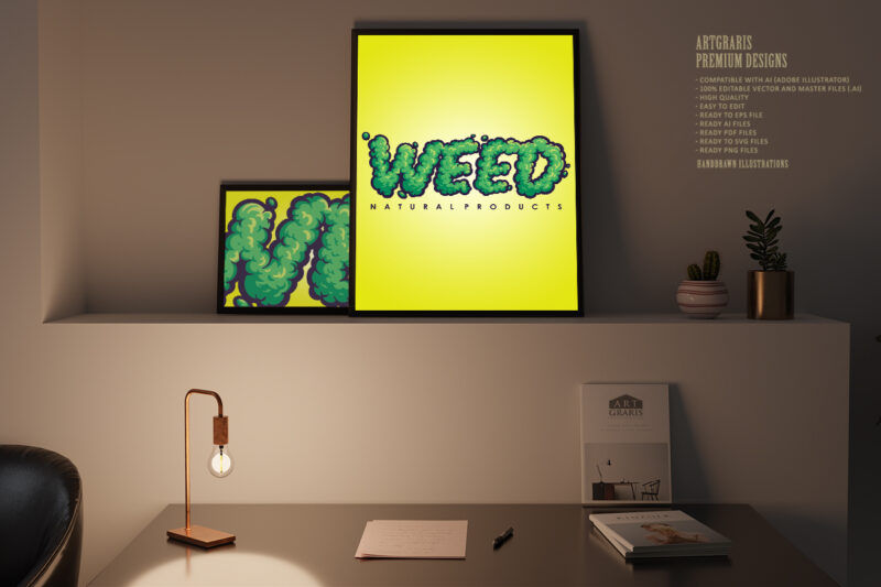 Green Weed Word Lettering Font Cannabis