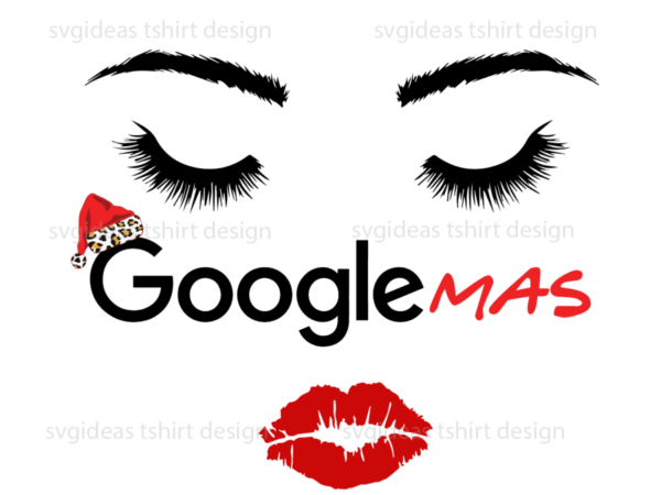 Google christmas, woman beautiful closed eyes with red lips diy crafts svg files for cricut, silhouette sublimation files t shirt design template