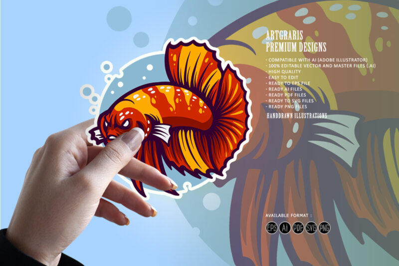 Angry Betta Fish Flaring Logo illustrations