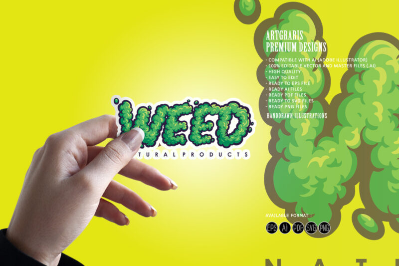 Green Weed Word Lettering Font Cannabis