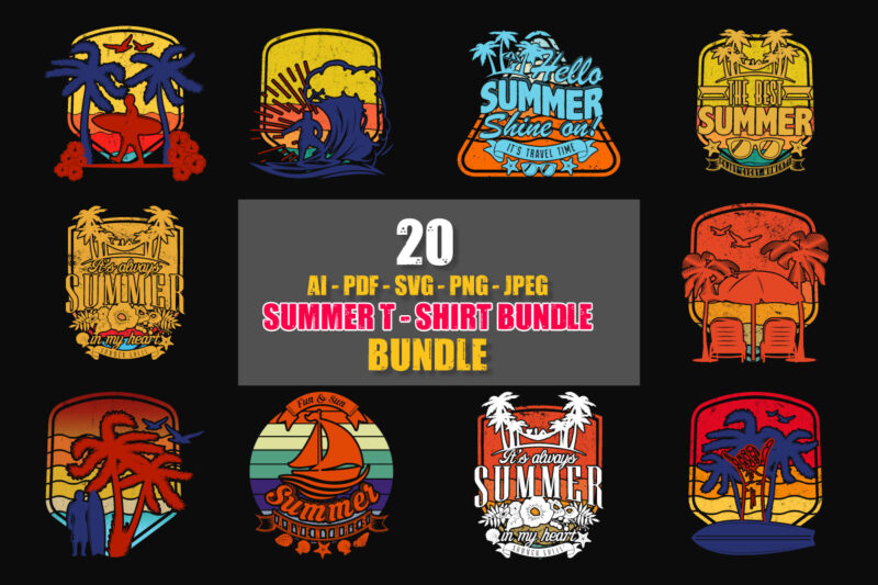 Summer vacation t shirt design bundle, Retro t shirt, Retro vintage t shirt, Retro typography t shirt, Vintage summer t shirt bundle,