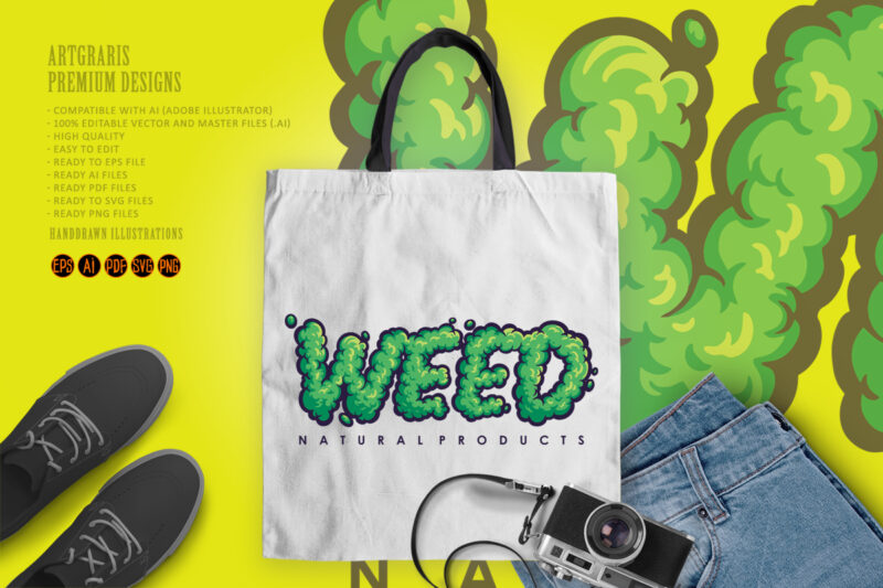 Green Weed Word Lettering Font Cannabis