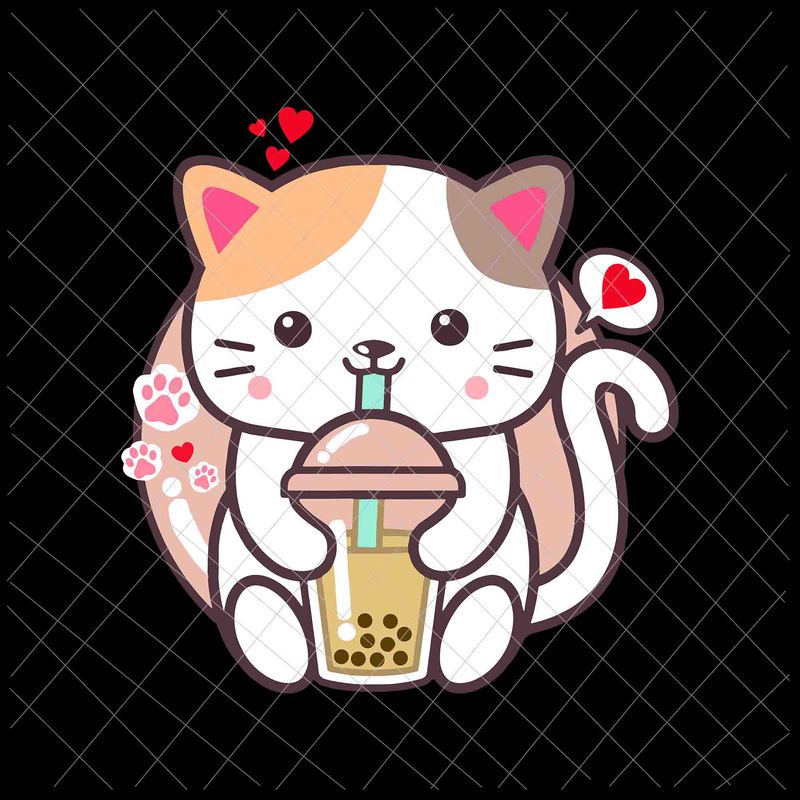 Boba cat. Каваи Tea Bubble. Кот svg.