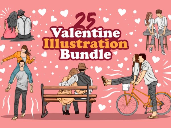 Valentine couple illustration bundle, valentine’s day graphic, romantic, love illustration,