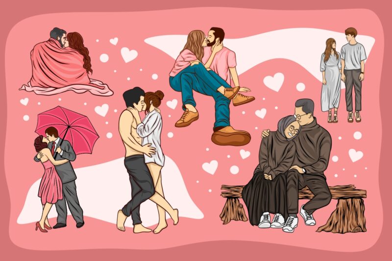 Valentine Couple Illustration Bundle, Valentine’s Day Graphic, Romantic, Love Illustration,