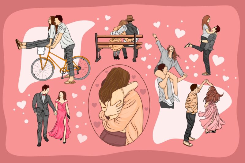 Valentine Couple Illustration Bundle, Valentine’s Day Graphic, Romantic, Love Illustration,