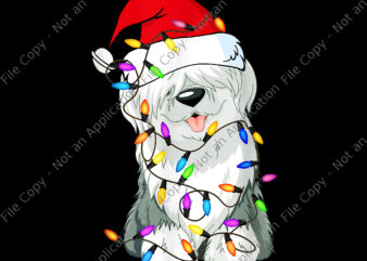 Old English Sheepdog Dog Light Png, Christmas Dog Png, Dog Santa Png, Christmas Png