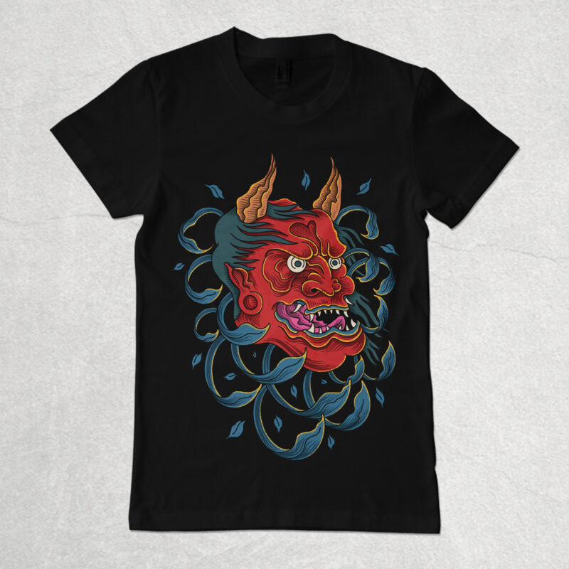 Japanese demon mask illustration for t-shirt - Buy t-shirt designs