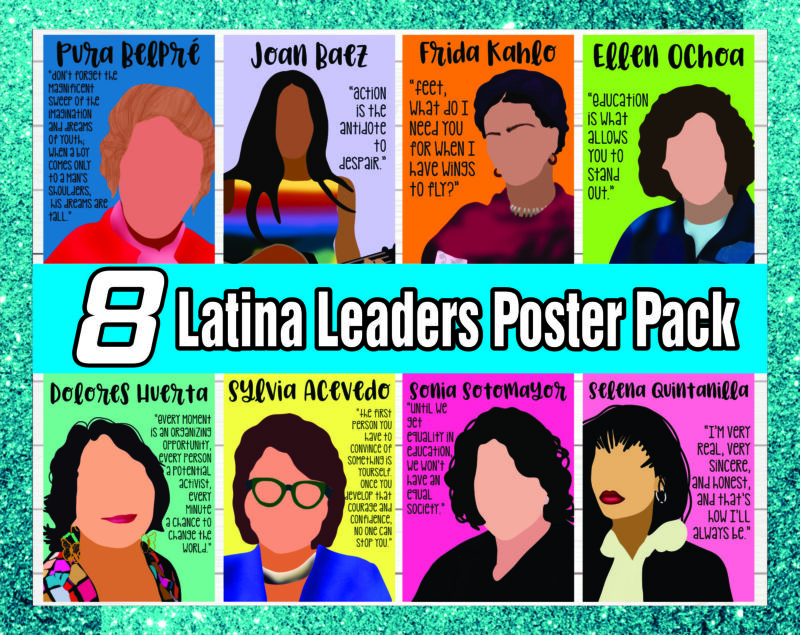 1 Bundle 8 Latina Leaders Poster Pack, Empowered Women, Changemakers, World Changers, Rainbow, Aesthetic, Printable, Classroom, Social Justice 1045886933