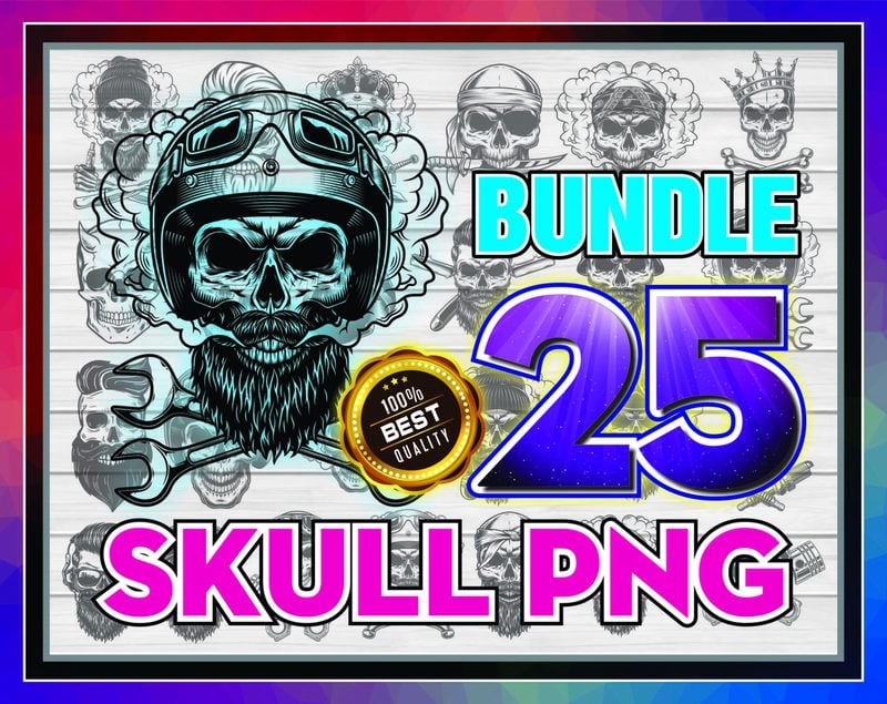 1 Bundle 25 Designs Skull PNG, Skull Clipart PNG, Skull Cut Files For ...