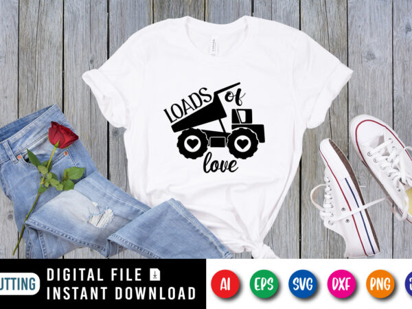 Loads of love t shirt, happy valentine shirt print template, valentine tractor heart vector, cute illustration for 14 february