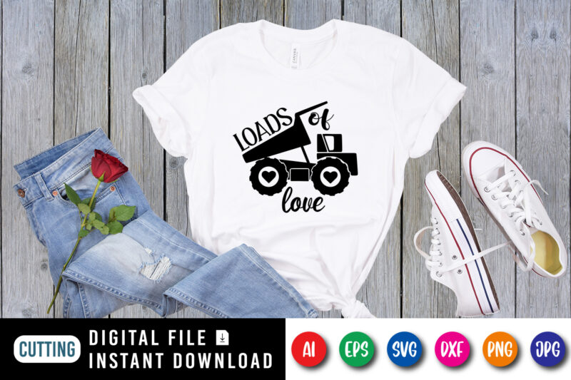 Loads of love T shirt, Happy valentine shirt print template, valentine Tractor heart vector, Cute Illustration for 14 February