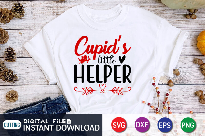 Cupid’s Little Helper T Shirt, Happy Valentine Shirt print template, Heart sign vector, cute Heart vector, typography design for 14 February