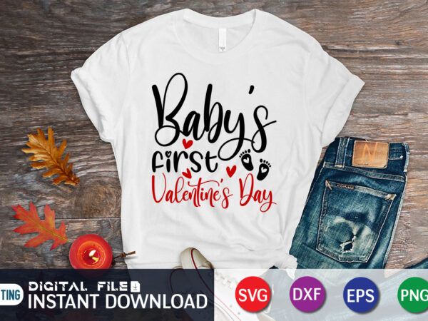 Baby’s first valentine’s day t shirt, happy valentine shirt print template, heart sign vector, cute heart vector, typography design for 14 february