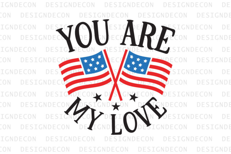 Standing official US flag icon with My Love valentine quote typography T-shirt template for real lovers of USA