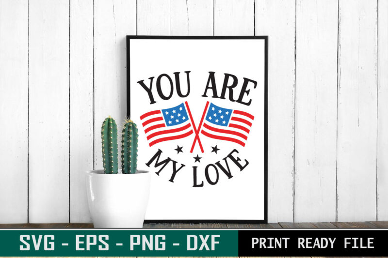 Standing official US flag icon with My Love valentine quote typography T-shirt template for real lovers of USA