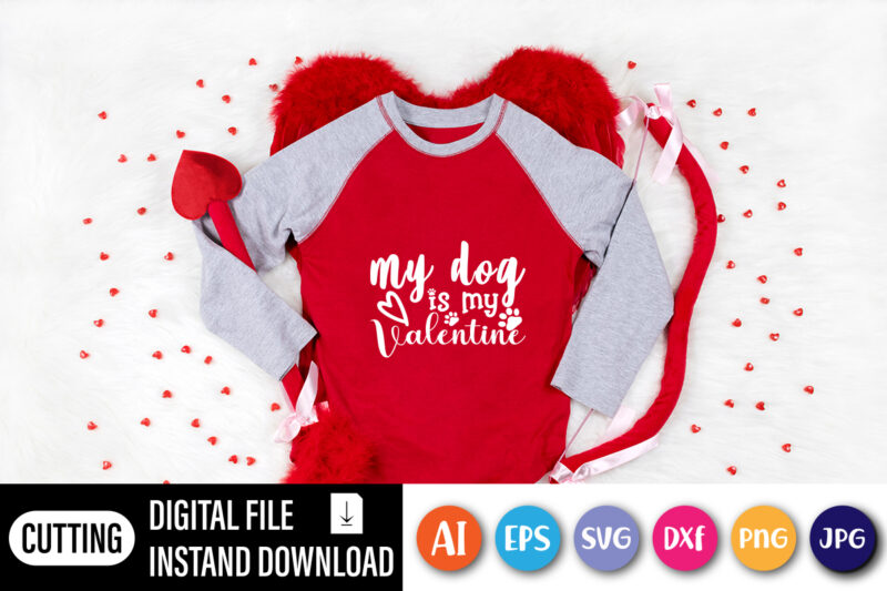 My dog is my valentine shirt , dog paws, cute heart Lover Valentines Day Shirt, My Dog Is My Valentine,