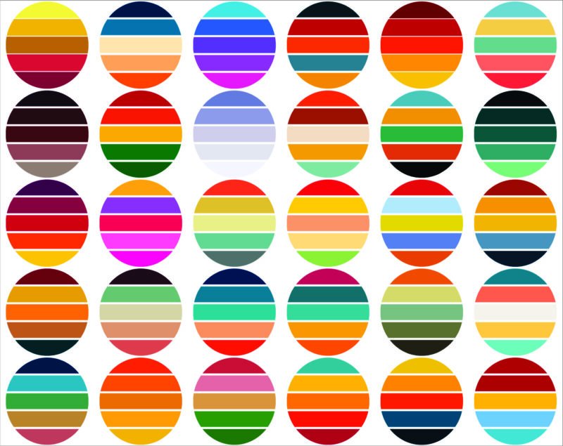 33 Files Retro Colored Circle Sunsets Clipart, Circle Round Background Vintage Color Palettes Commercial License Print On Demand 988658536