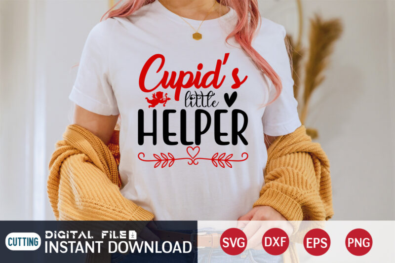 Cupid’s Little Helper T Shirt, Happy Valentine Shirt print template, Heart sign vector, cute Heart vector, typography design for 14 February