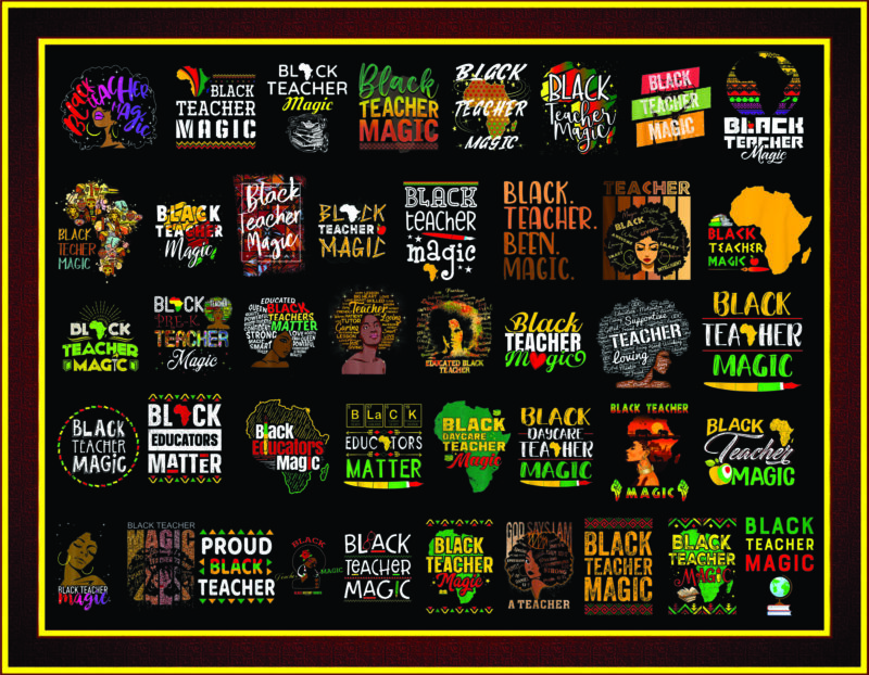 Combo 42 Design Black Teacher Magic Png/ Black History Month Png/ Black Women Png/ Afro Black Women Png/ Black Lives Matter Png/ Black 955489387