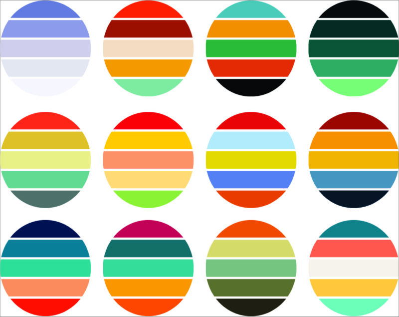 33 Files Retro Colored Circle Sunsets Clipart, Circle Round Background Vintage Color Palettes Commercial License Print On Demand 988658536