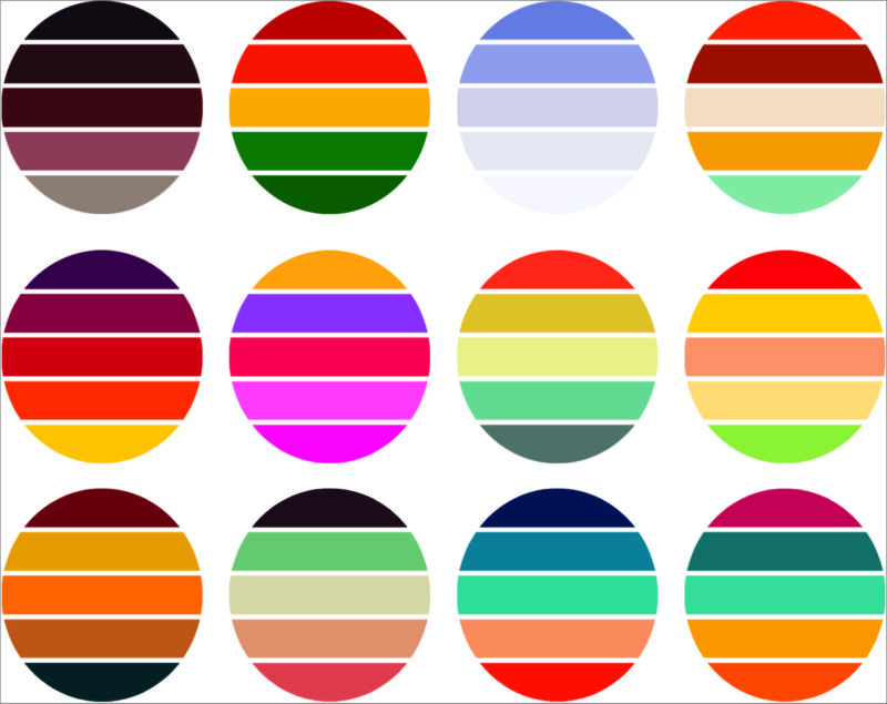 33 Files Retro Colored Circle Sunsets Clipart, Circle Round Background Vintage Color Palettes Commercial License Print On Demand 988658536