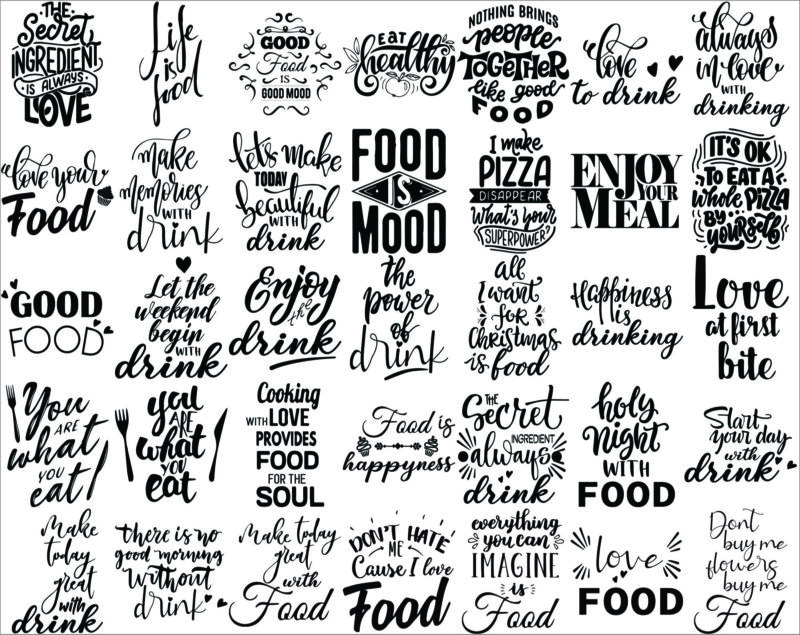 100 Food and Drink Quotes Bundle, Food and Drink Sayings Designs, Food and Drink Lovers, Svg Png Files, Funny Quotes, Instant Download 1017690650