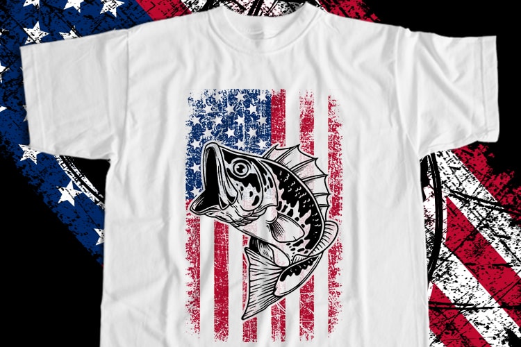 American Flag Fish T-Shirt Design For Commercial User - Buy t-shirt designs