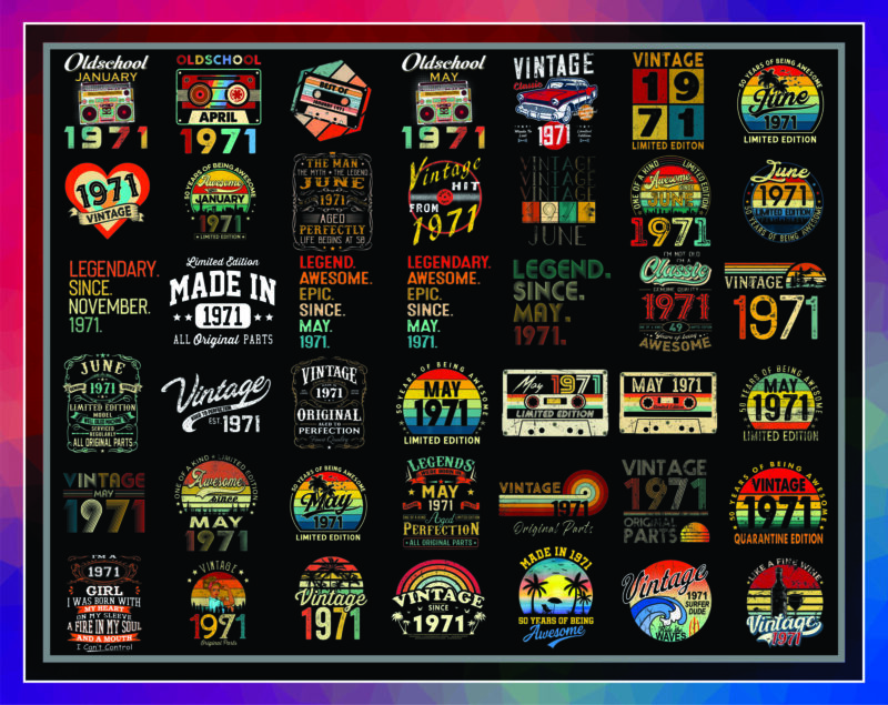 Bundle 315 Vintage Retro 1971 Birthday, 50th Birthday Gift PNG, Files For Shirt, Print To Cut Files Combo, PNG Bundles, Digital Download 1013056948