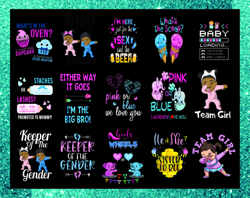 Bundle 61+ Gender Reveal PNG, Baby Boy Girl, African American, Baby T shirt, Gender Reveal Twins, Sublimation Digital, Instant Download 992595658