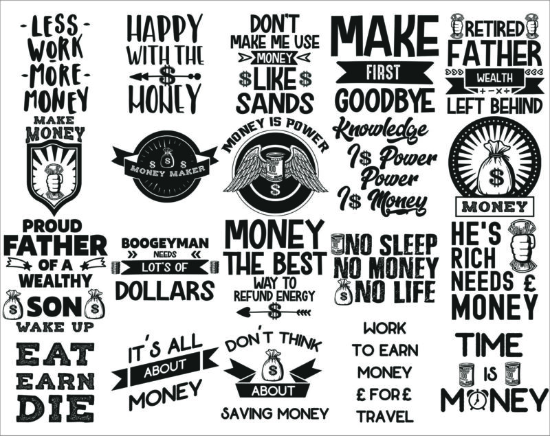 Bundle 100 Money Quotes SVG / PNG Bundle, Money png, Money svg design, Silhouette Instant Download 1017356530