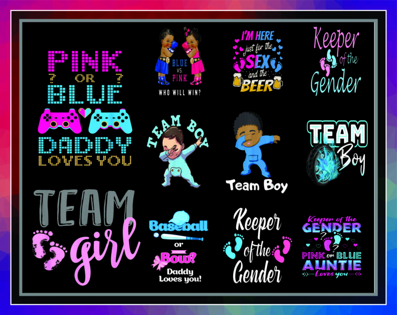 Combo 61+ Gender Reveal PNG Bundle, Team Boy Team Girl, African American, Baby T shirt, Gender Reveal Twins, Gender Reveal We Love You Png, Instant Download CB992595658