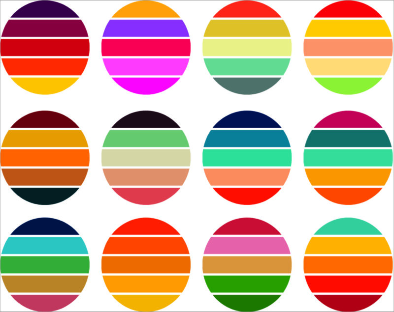 33 Files Retro Colored Circle Sunsets Clipart, Circle Round Background Vintage Color Palettes Commercial License Print On Demand 988658536