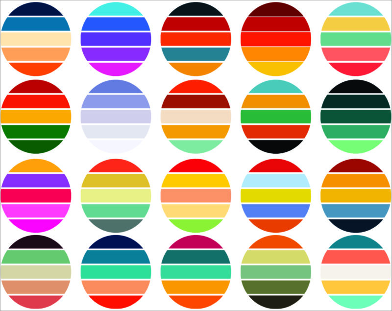 33 Files Retro Colored Circle Sunsets Clipart, Circle Round Background Vintage Color Palettes Commercial License Print On Demand 988658536