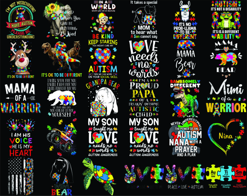 1 Bundle 170+ Autism PNG, Autism Rainbow PNG, Peace Love autism, Autism ...