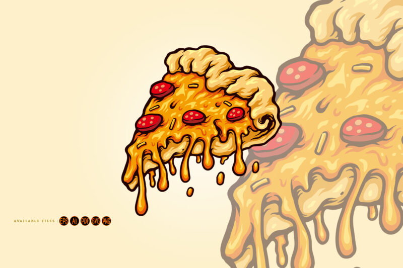 Flying slice of pizza with melting cheese SVG