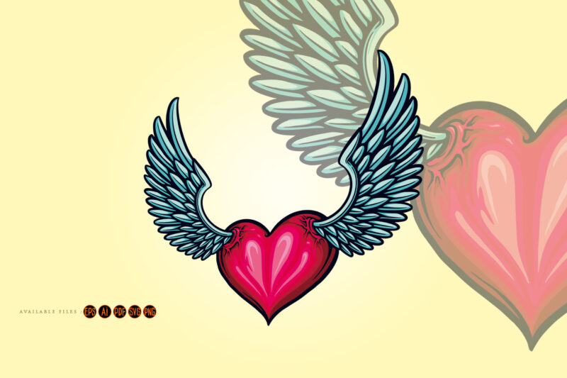 Cute Heart Love Wings Tattoo Illustrations