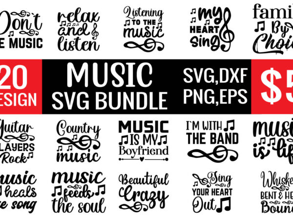 Music svg bundle t shirt designs for sale