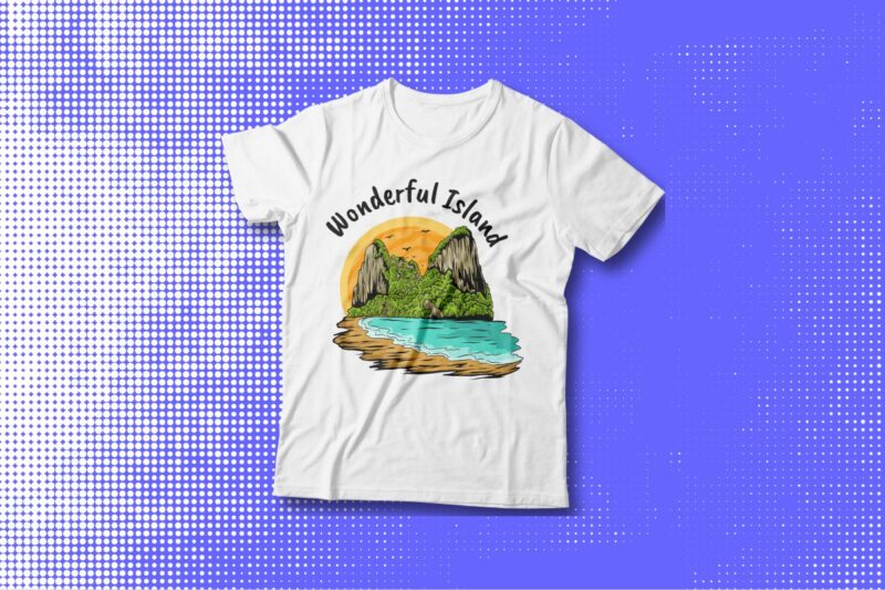 Beach Illustration T-shirt Designs Bundle, Surfing Paradise T Shirt Design, Nature, Panoramic, Seascape