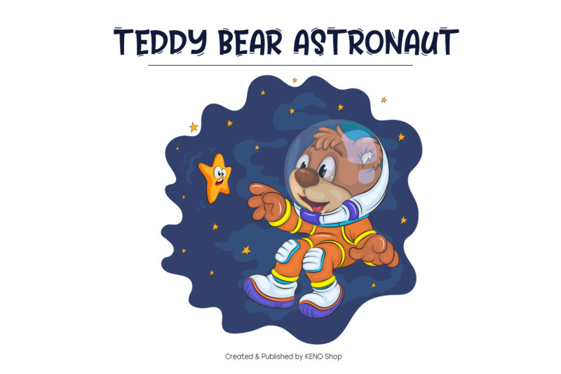 Cartoon Teddy Bear Astronaut. T-Shirt, PNG, SVG.