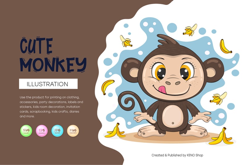 Cute Monkey Animal Flat PNG & SVG Design For T-Shirts