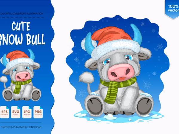 Cute snow bull. t-shirt, png, svg.