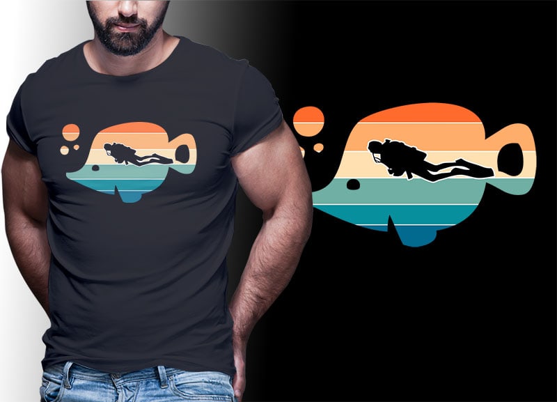 30 SCUBA DIVING Vintage Retro Tshirt Designs Bundle Editable