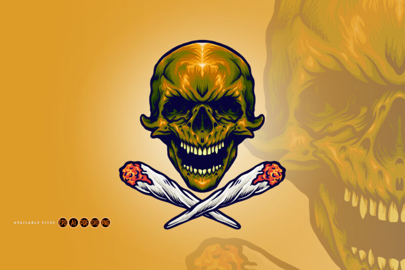 Gold Skull Smoking Marijuana Illustrations