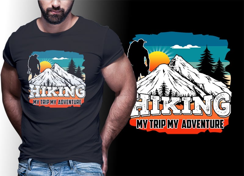 HIKING CLIMB MOUNTAIN Vintage Retro Tshirt Designs Bundle Editable