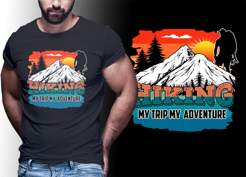 HIKING CLIMB MOUNTAIN Vintage Retro Tshirt Designs Bundle Editable