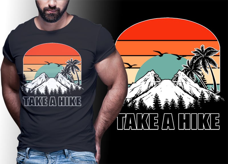 HIKING CLIMB MOUNTAIN Vintage Retro Tshirt Designs Bundle Editable