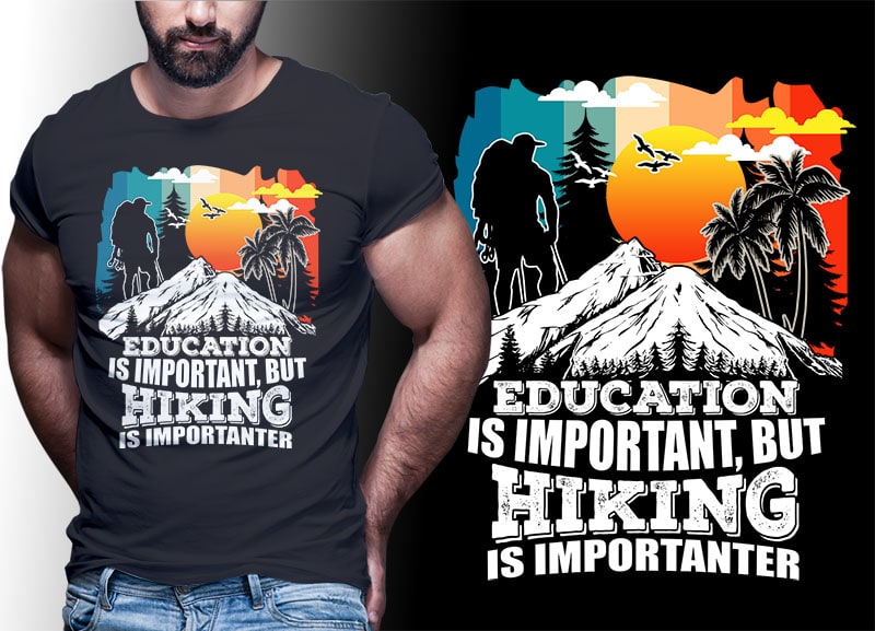 HIKING CLIMB MOUNTAIN Vintage Retro Tshirt Designs Bundle Editable