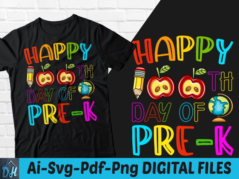 Happy 100th day of pre-k t-shirt design, Happy 100th day of pre-k SVG, School shirt, Pre-k 100 days t shirt, Happy holiday tshirt, Funny Happy 100 Days tshirt, Happy holiday