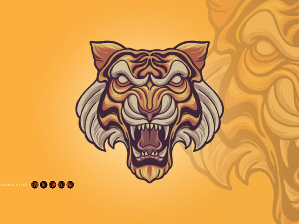 T-shirt Design - Tiger Head Illustration Graphic by bagusjulianto